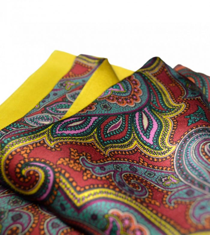 Deep Red Paisley & Yellow Pocket Square
