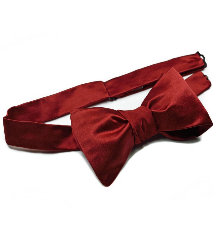 Deep red silk satin bow tie
