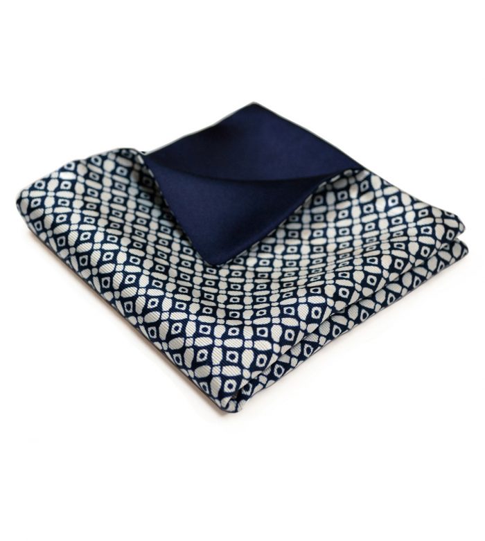 Geometric blue silk pocket square