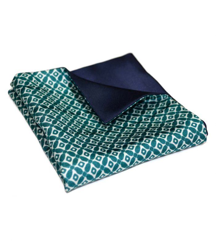 Geometric green silk pocket square