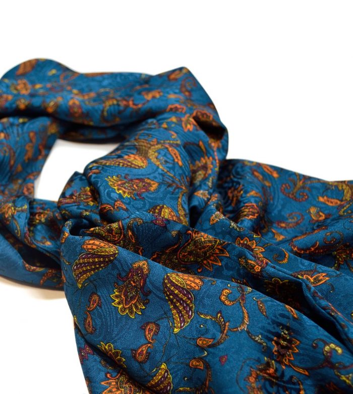 Teal & orange silk scarf Jacquard