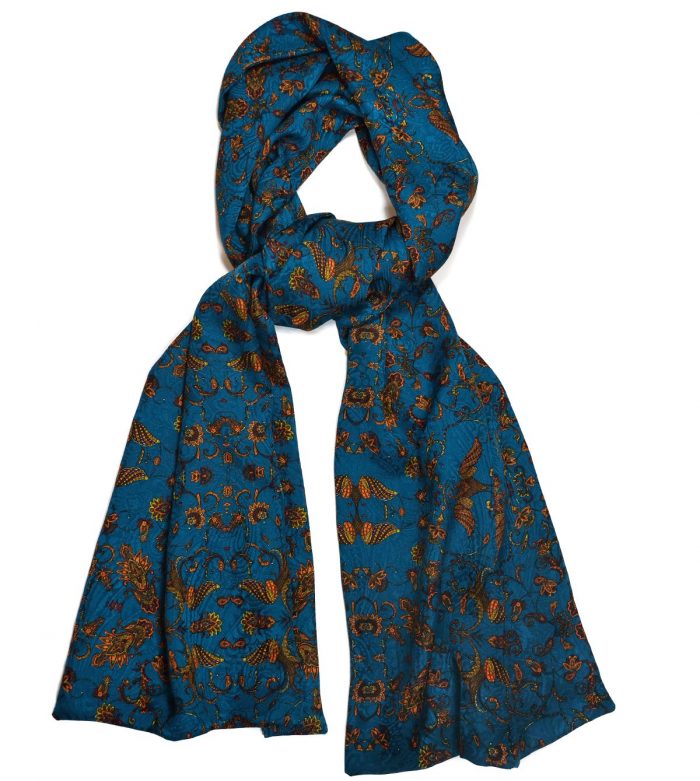 Teal & orange silk scarf Jacquard