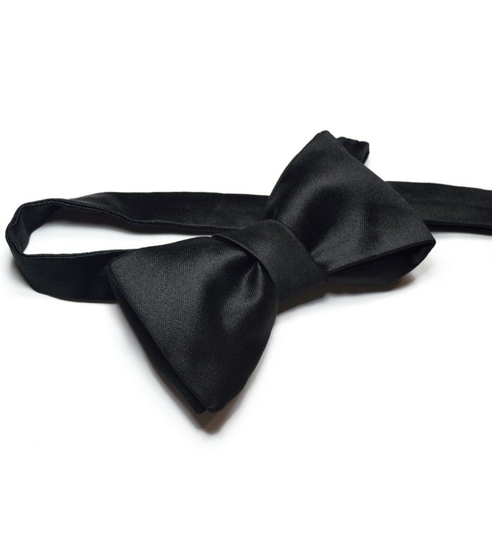 Black silk satin bow tie